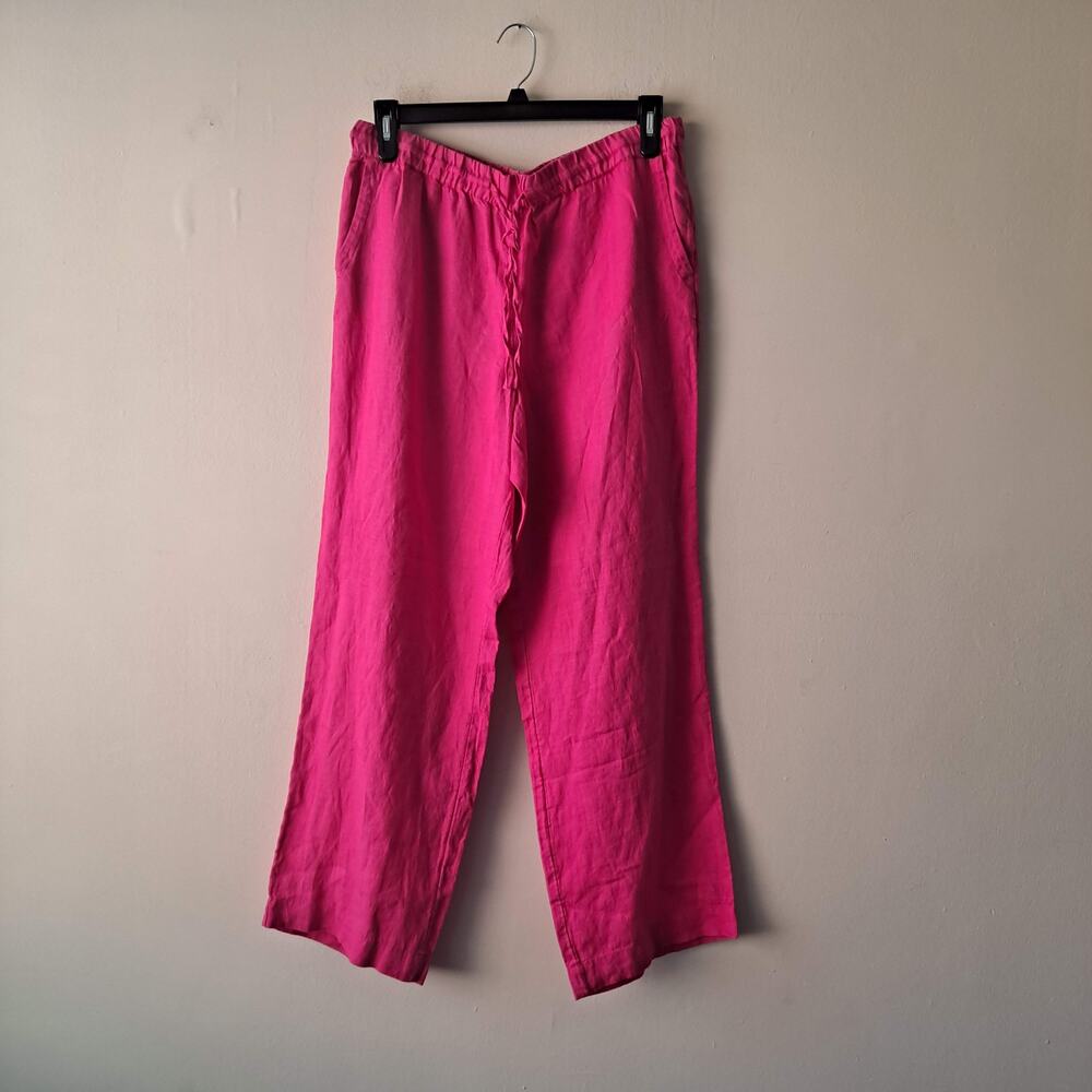 Charter Club Pink Luxury Elastic Waist Wide Leg Linen Pants w Drawstrings - L - Picture 3 of 13